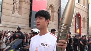 BTS Jin holds Olympics Torch in Paris the Louvre 진 파리올림픽 성화봉송 [upl. by Hayouqes521]