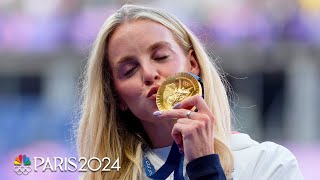 Great Britains Keely Hodgkinson sheds tears while receiving her first Olympic gold  Paris Olympics [upl. by Hsirap941]