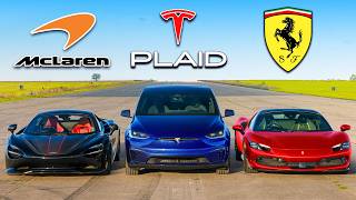 Tesla SUV v Ferrari v McLaren DRAG RACE [upl. by Euqinorev]