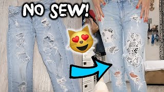 Easy DIY bandana patch fix for ripped jeans with holes  NO SEW [upl. by Notnilc9]