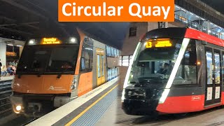 Trains amp Light Rail at Circular Quay at Night 4k [upl. by Nilekcaj]