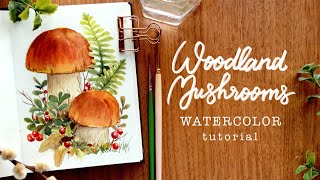 Fall Woodland Mushrooms Watercolor Tutorial [upl. by Urissa]