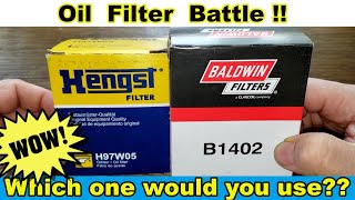 Hengst H97W05 Oil Filter Cut Open vs Baldwin B1402 Oil Filter Cut Open [upl. by Kancler]