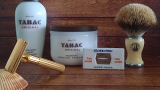 84💈1940er Gillette Fat Handle Gold TechTabak Rasierseife amp After ShaveRasierpinsel Captain Fawcet [upl. by Chak]