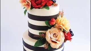 STRIPED RETRO Wedding CAKE Tutorial Rosies Dessert Spot [upl. by Olnek]