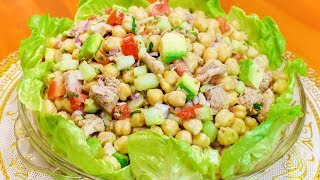 ENSALADA DE GARBANZOS CON ATUN  FRESCA Y NUTRITIVA  Sazón y Corazón [upl. by Codel]