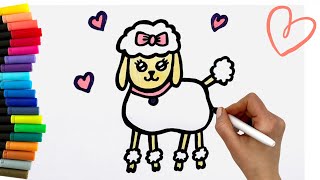 How to draw a cute poodle  EASY  learn colors for kids and toddlers [upl. by Hamal55]