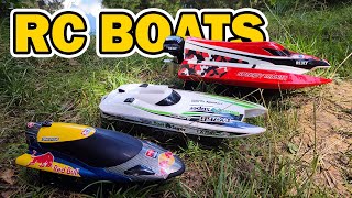 Three RC boats  REELY Speedy Mania  XIN TX768  FY011 [upl. by Inan286]