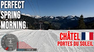 4K Skiing Châtel on a Perfect Spring Morning  Warming Up Portes du Soleil  France GoPro HERO11 [upl. by Gates]