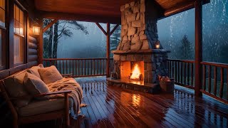 Relaxing Cabin Evening with Fireplace amp Rain Sounds  Cozy Outdoor Retreat Ambience [upl. by Klapp398]