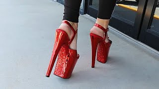 Review Pleaser XTREME809TTG Red Chrome Plated 8 Inch High Heels with Red Glitter Underside [upl. by Susej]