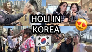 🇰🇷MY FIRST HOLI EVER  Korea vlog cherry blossom🥳🌸 [upl. by Onibag972]