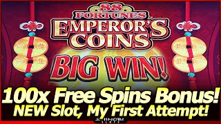 88 Fortunes Emperors Coins Slot Machine  100x BIG WIN Free Spins Bonus in My First Attempt [upl. by Nohtanoj115]