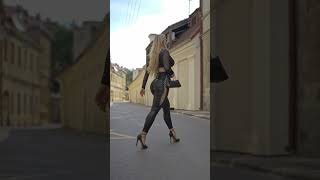 Neringa kriziute walk In black sexy dress Shorts hot sexy dress fitness Sexywalk youtubeshort [upl. by Nikolia]