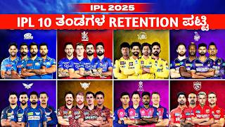 📍IPL 2025 RCB ಹೊಸ ತಂಡ 👑 IPL 2025 12 ತಂಡಗಳ RETENTION LIST IN KANNADA  IPL 2025 RCB NEW TEAM [upl. by Okika]