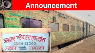 12203 SaharsaAmritsar Garib Rath Express Announcement at New Delhi Railway Station [upl. by Kifar374]