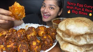 SPICY EGG GHEE ROAST CURRY 🔥 WITH BASMATI RICE AND PURILUCHI  BIG BITES MUKBANG FOOD EATING SHOW [upl. by Anawt]