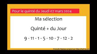 pronostic quinte du jour turfoo PRONOSTIC PMU QUINTÉ  DU JOUR JEUDI 07 MARS 2024 [upl. by Thornburg]