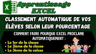 Classement ou proclamation automatique des élèves ou des gagnants en Excel MICROSOFT EXCEL [upl. by Mloclam]