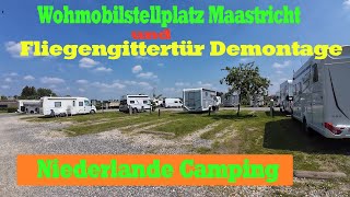 Wohnmobilstellplatz Maastricht in den Niederlanden  Fliegengittertür Fäden gerissen  Tür Demontage [upl. by Casilda]