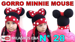 Como tejer el Gorro N° 28 a crochet con diseño de Minnie Mouse para bebes y niñas paso a paso [upl. by Nirad]