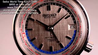 Seiko World Time Automatic 62177000 38MM Diashock Rare Olympic Linen [upl. by O'Shee]