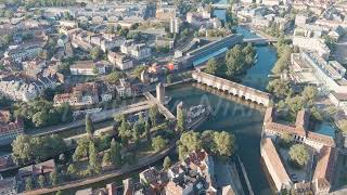 Strasbourg France Petite France quarter Summer morning Aerial View Point of interest [upl. by Karolina]