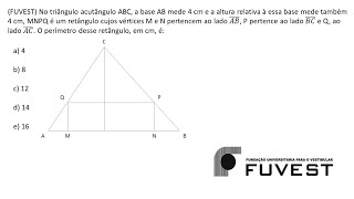 MATEMÁTICA  FUVEST Exercício Resolvido 020 [upl. by Aihk]