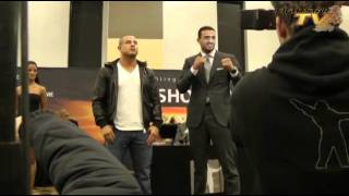 Staredown Gökhan vs Badr Hari  press conference Its Showtime WTC Expo Leeuwarden 20120127 [upl. by Nnyltak]