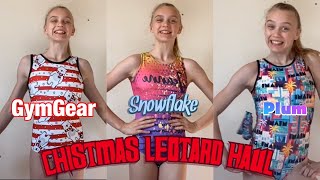 Christmas LEOTARD HAUL and TRY ON Plum Practicewear GymGear and Snowflake Designs [upl. by Eelyahs]