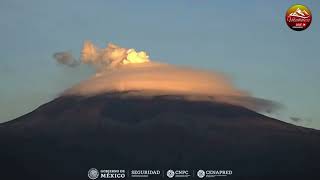 Popocatepetl Volcano Gorgeous Orange Lenticular Cloud at Sunrise 01 10 24 [upl. by Eiramllij180]