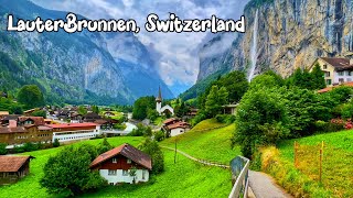 Lauterbrunnen Switzerland walking tour 4K  most beautiful Swiss village  Paradise on Earth [upl. by Emiaj]