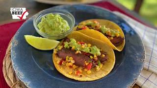 Recipe of the Week Cumin Rubbed Steak Tacos with Spicy Grilled Corn Salsa [upl. by Amsab216]