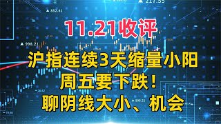 1121收评，沪指连续3天缩量小阳，周五要下跌！聊阴线大小、机会 [upl. by Atul]