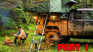 Camping In Heavy Rain With Roof Top Tent Overland Truck [upl. by Hannus]