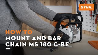 STIHL MS 180 CBE  How to mount and bar the chain tension the saw chain  Instruction [upl. by Atilrak]