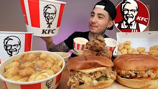 MUKBANG EATING KFC Spicy Famous Fried Chicken Sandwich Popcorn Chicken Poutine Fried Chicken [upl. by Abrahan393]