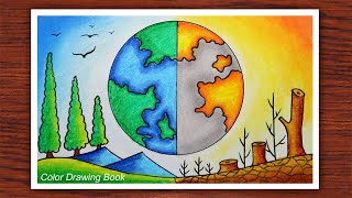 How to draw world environment day poster Save nature drawing easy [upl. by Anaihr699]