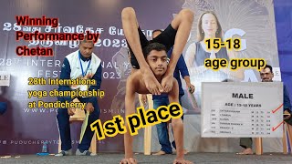 Winning performance in 28th International Yoga championship 2023 at Puducherry by Chetan1st Place [upl. by Nyrol]