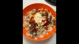 Live My Dinner  cheesy rice miracle whip sweet and spicy Sriracha sauce and sausage [upl. by Genna65]