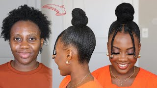 Easy Top Knot Bun Hairstyle on Short 4c Natural Hair  NO Heat [upl. by Adine]