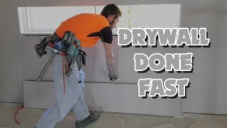 Drywall Construction Workers Sheet Room in Minutes [upl. by Airdnalahs203]