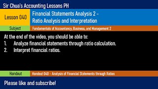 FABM2 Lesson 040  Financial Statements Analysis Ratio Analysis and Interpretation [upl. by Esor]