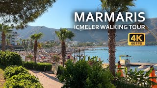 Icmeler Marmaris walking tour 4K 60 FPS  Icmeler beach and town centre walk in Turkey [upl. by Good]