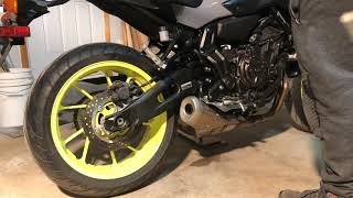 Yamaha FZ07 Stock exhaust quotmodquot Drilled only 4 holes 38 [upl. by Annuhsal]