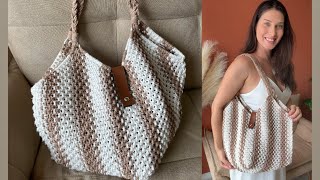 Como fazer bolsa em macrame super espaçosa e elegantetutorial Macrame bag tutorial [upl. by Norrehc]