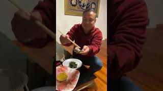 Eating black sea bass sashimi ￼with wasabi [upl. by Sheila]