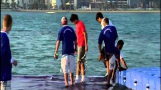 Federer Nadal Hit Tennis Balls On Court In Doha Bay [upl. by Quinton]