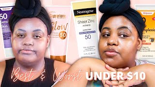 I Tried TEN Drugstore Sunscreens UNDER 10  BEST amp WORST Affordable Sunscreens for Dark Skin [upl. by Imis]