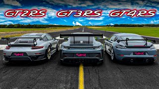 DRAG RACE PORSCHE GT2 RS VS 992 GT3 RS VS GT4 RS [upl. by Mihsah255]